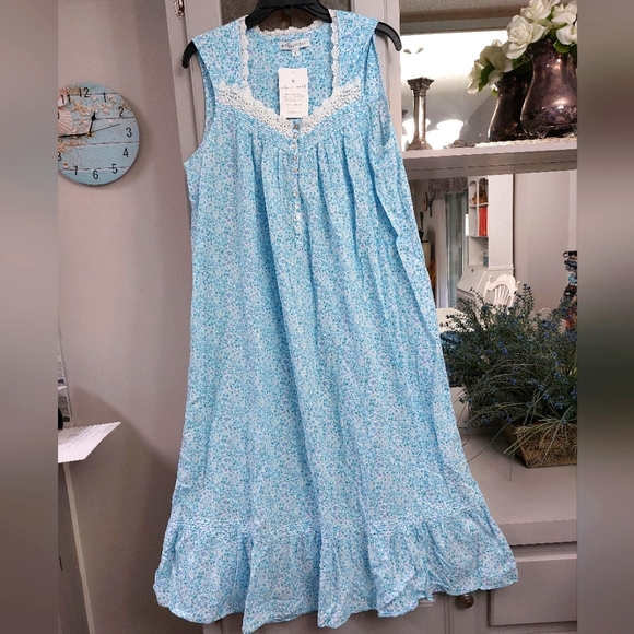 Eileen West floral ballet length sleeveless nightgown L NWT - Picture 1 of 3